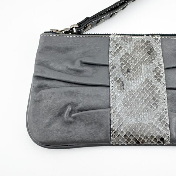 Be&D Gray Leather Studded Wristlet Clutch Bag with Snakeskin‎ Accent - Picture 6 of 10